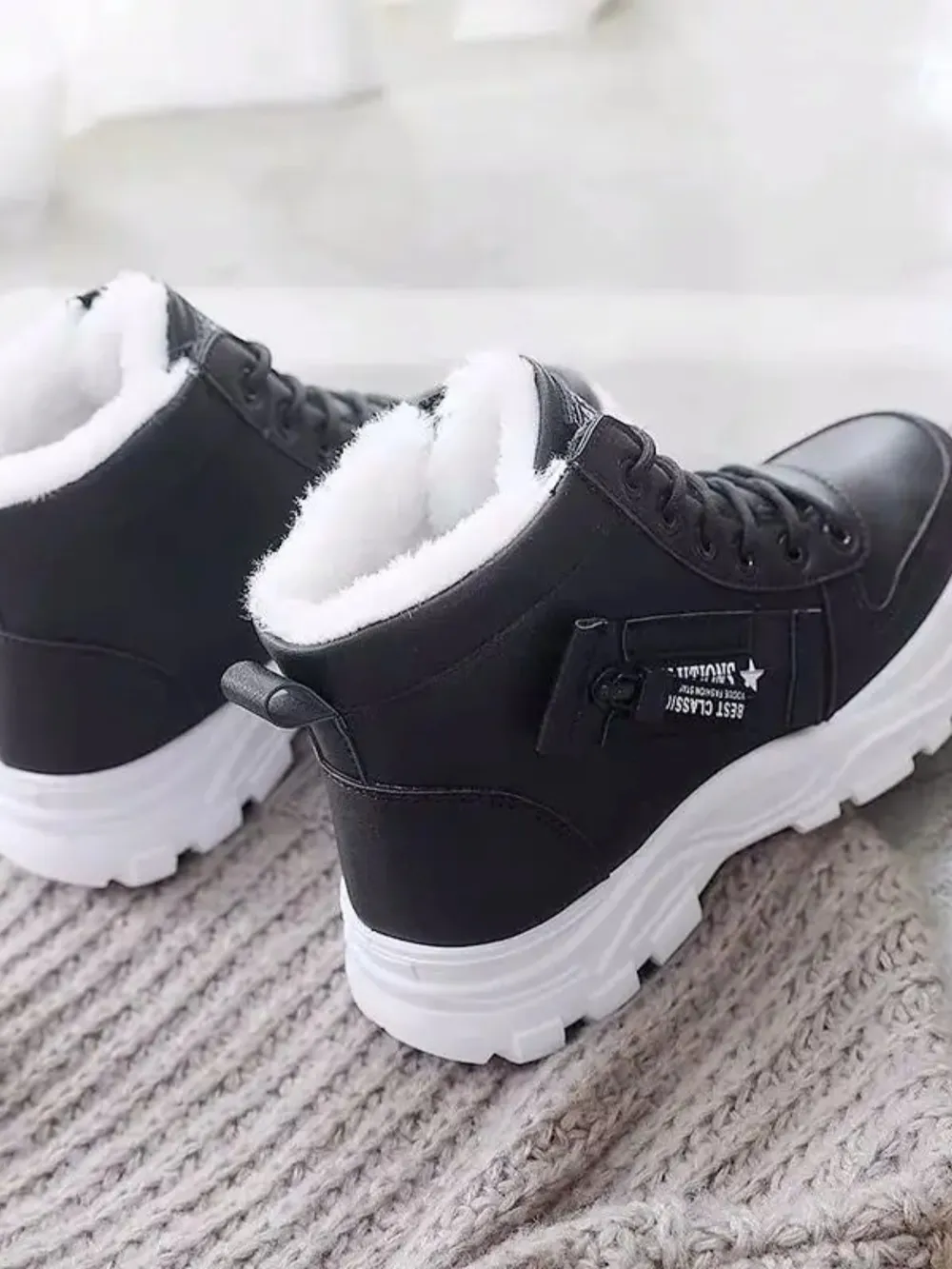 Decorative Zipper Round Toe Platform Boots, image 4