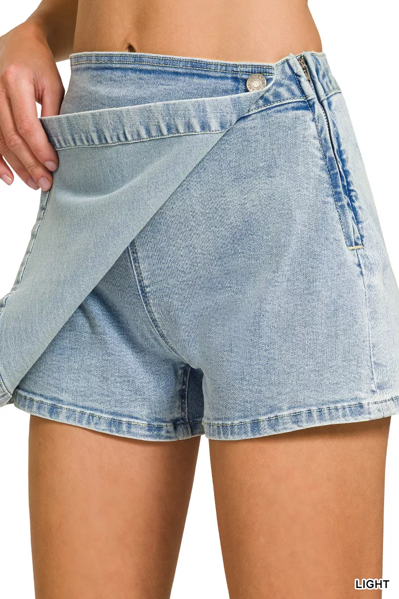 Wrap Front Denim Skort, image 7