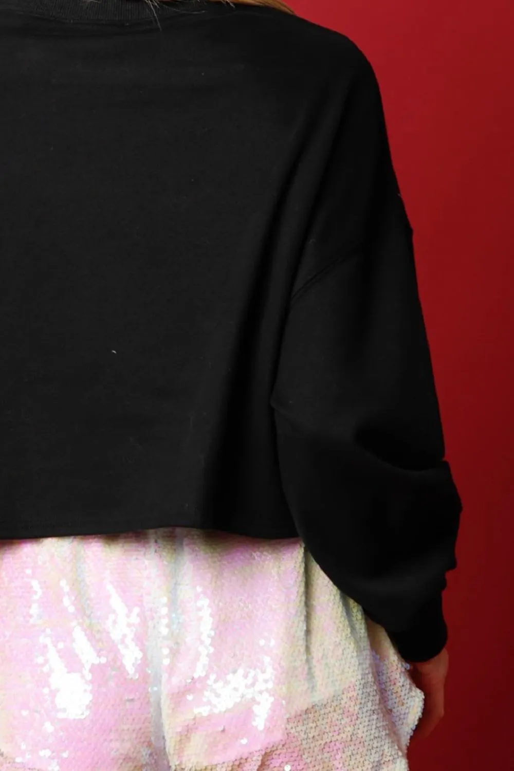 Sequin Round Neck Dropped Shoulder Sweatshirt, image 3