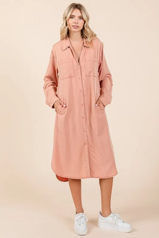 Button Down Long Sleeve Shirt Dress, image 2