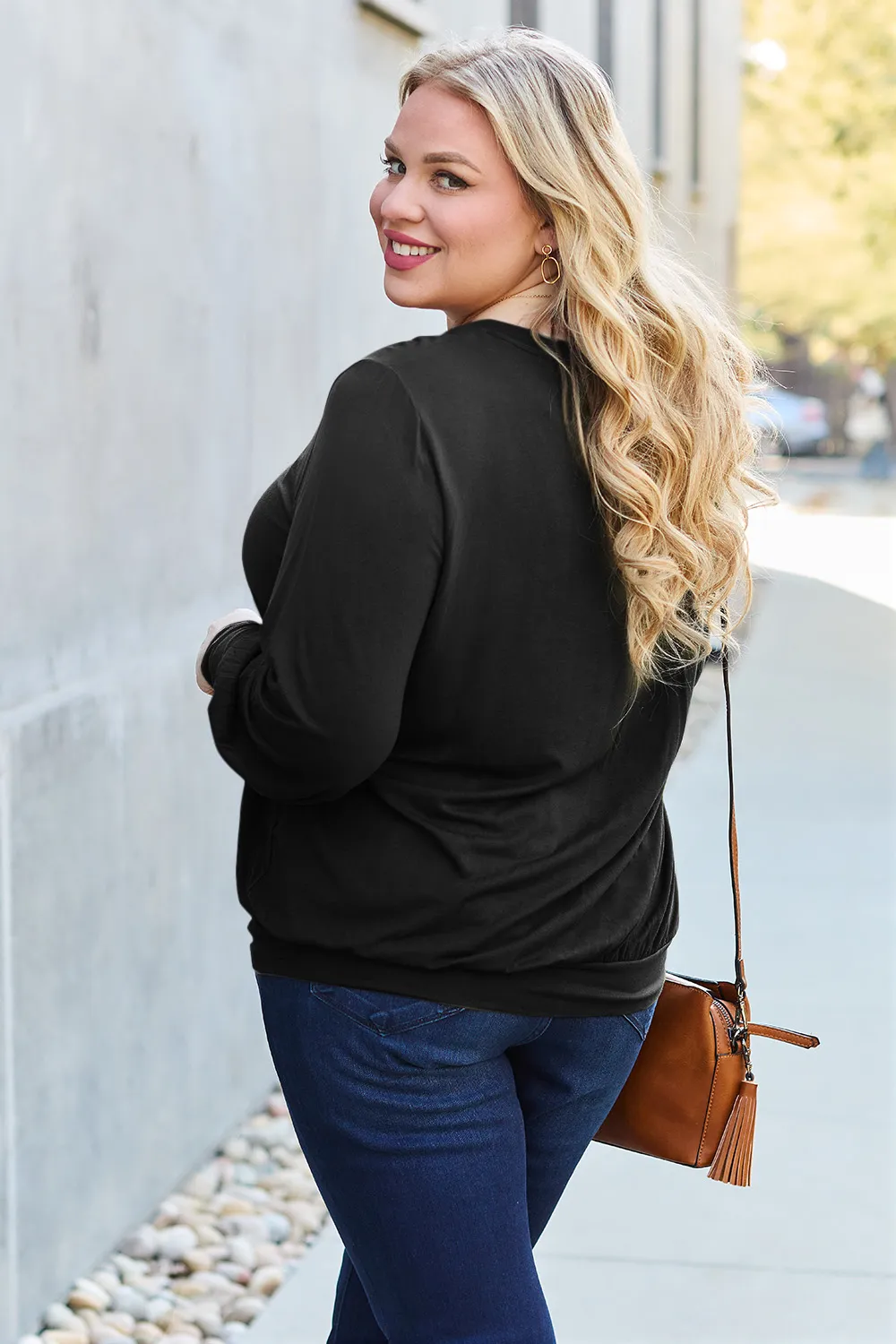 Full Size V-Neck Lantern Sleeve Top, image 6