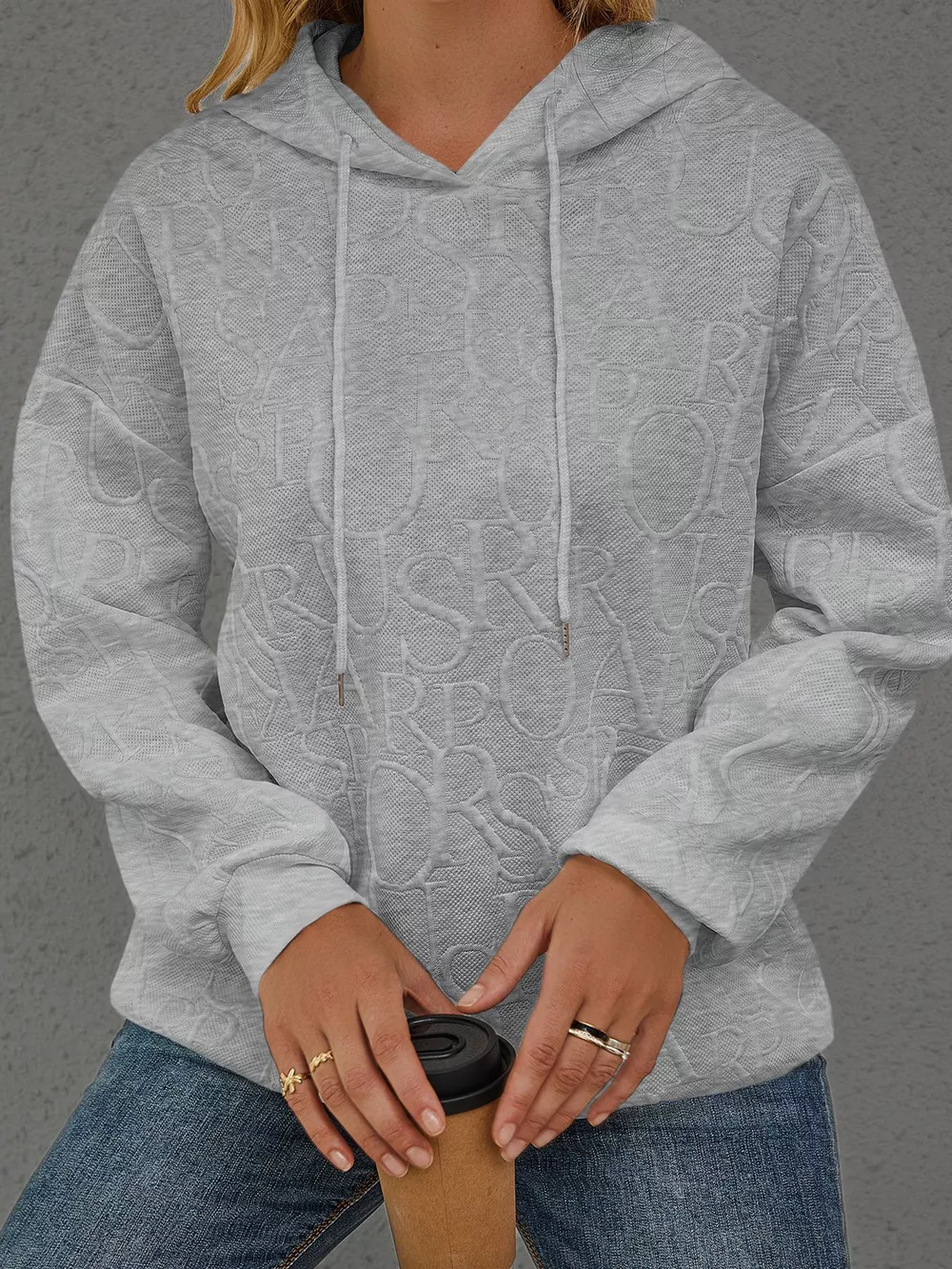 Full Size Embossed Lettering Casual Hoodie Plus Size, image 8