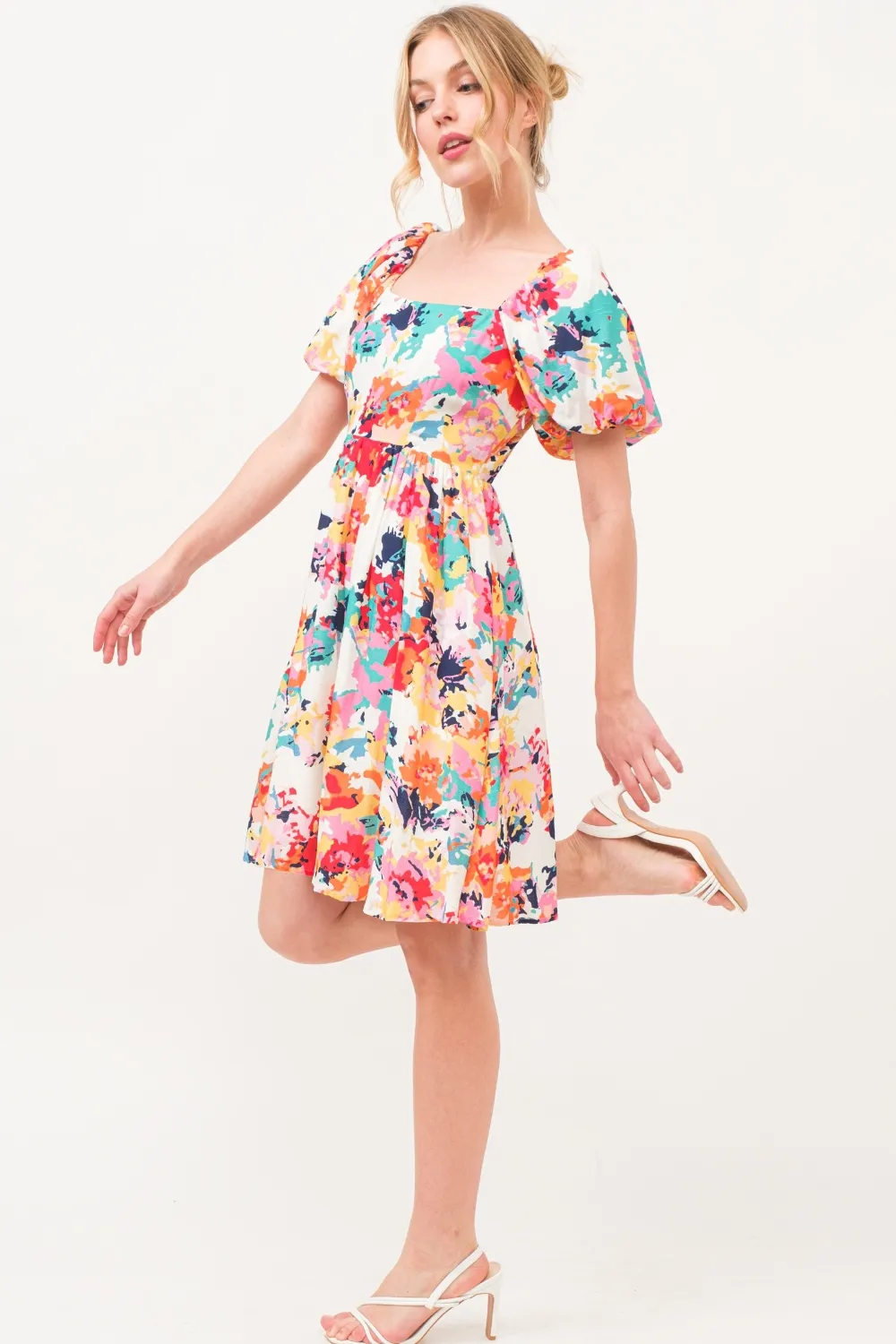 Square Neck Puff Sleeve Floral Dress, image 6
