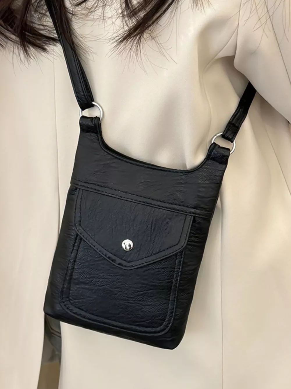 Adjustable Strap Leather Crossbody Bag