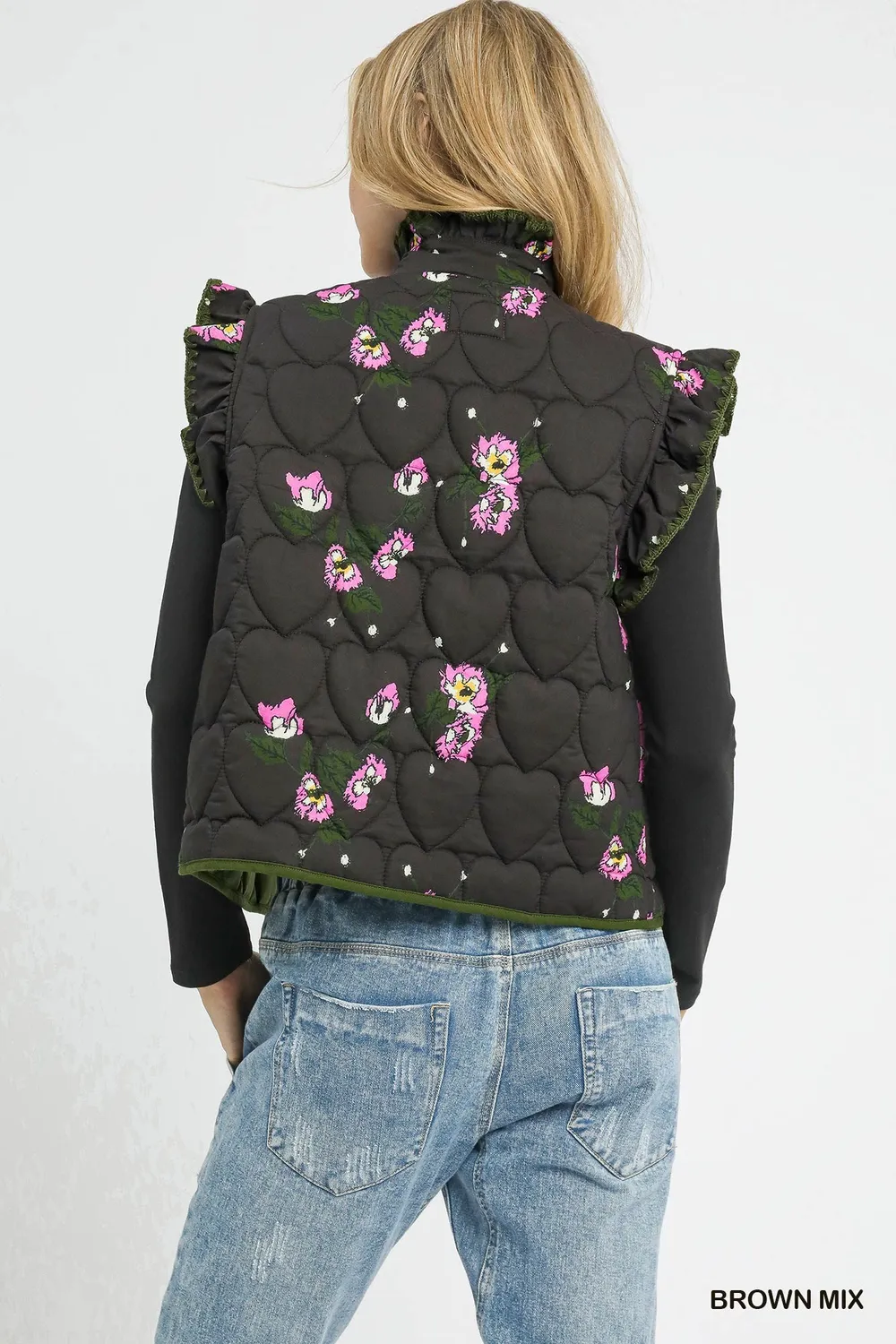 Ruffled Quilted Floral Snap Down Vest, image 4