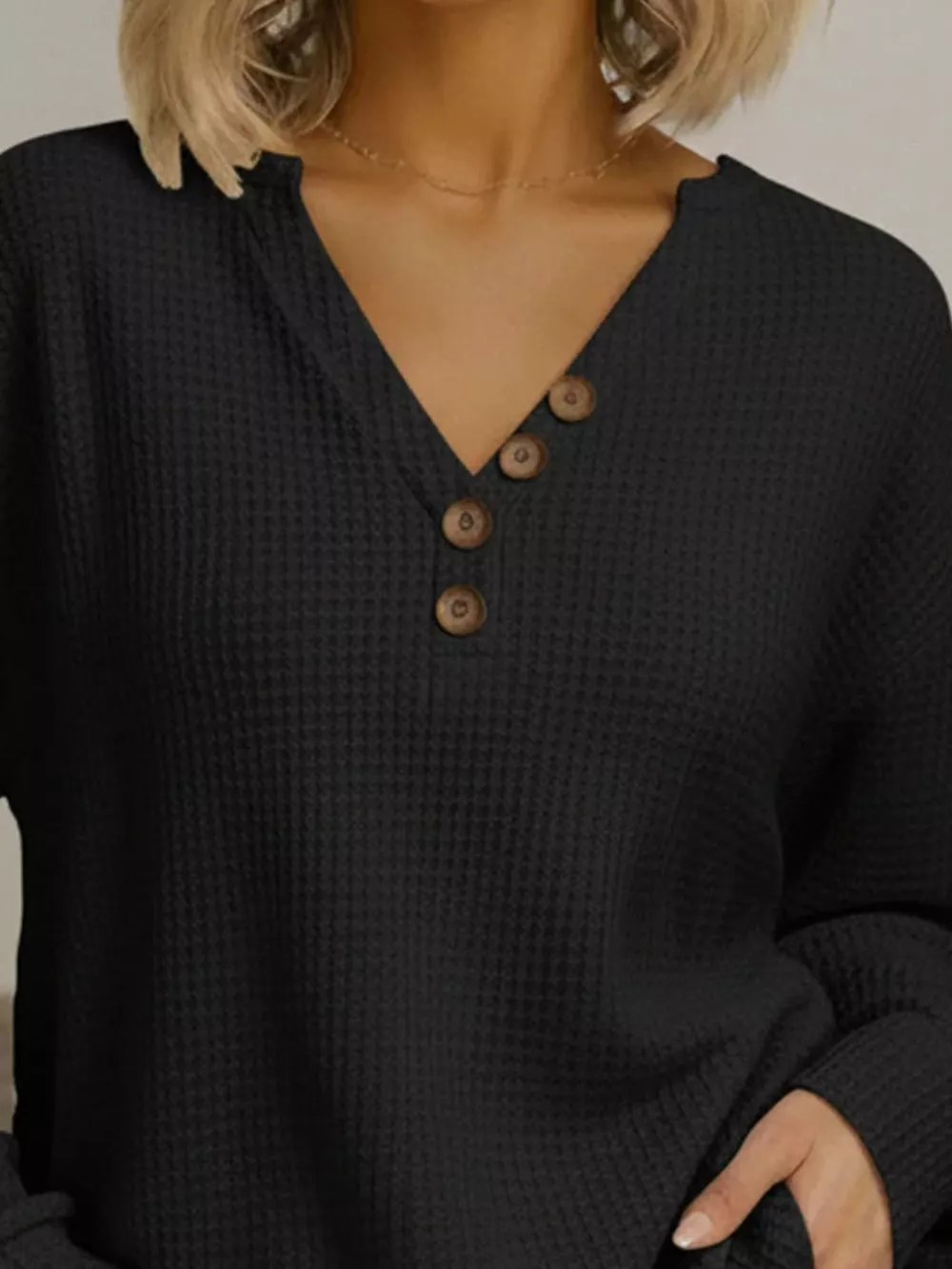 Full Size Waffle Knit V-Neck T-Shirt Plus Size, image 6