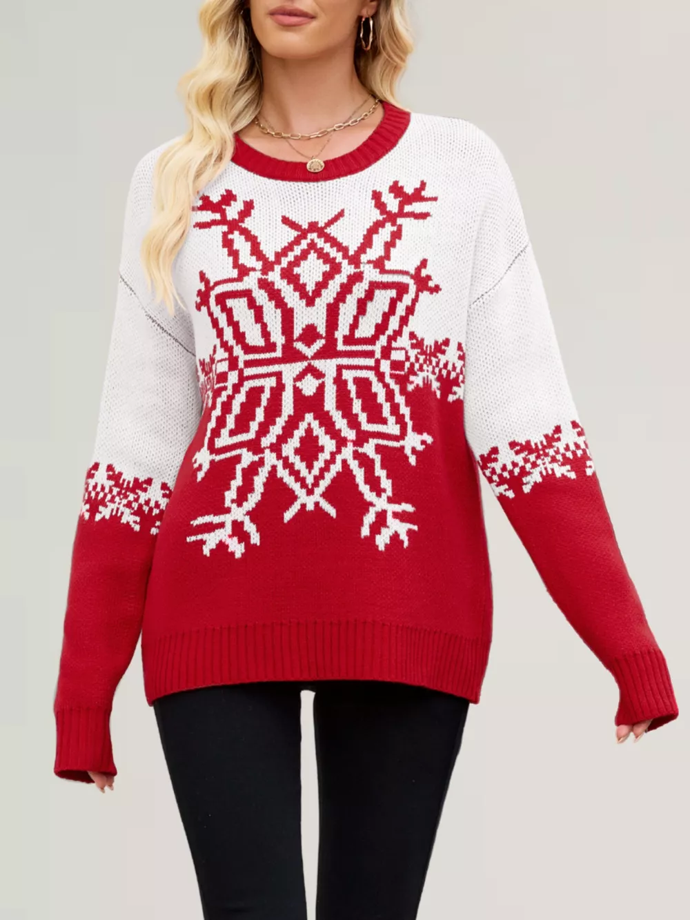 Christmas Snowflake Round Neck Sweater, image 4