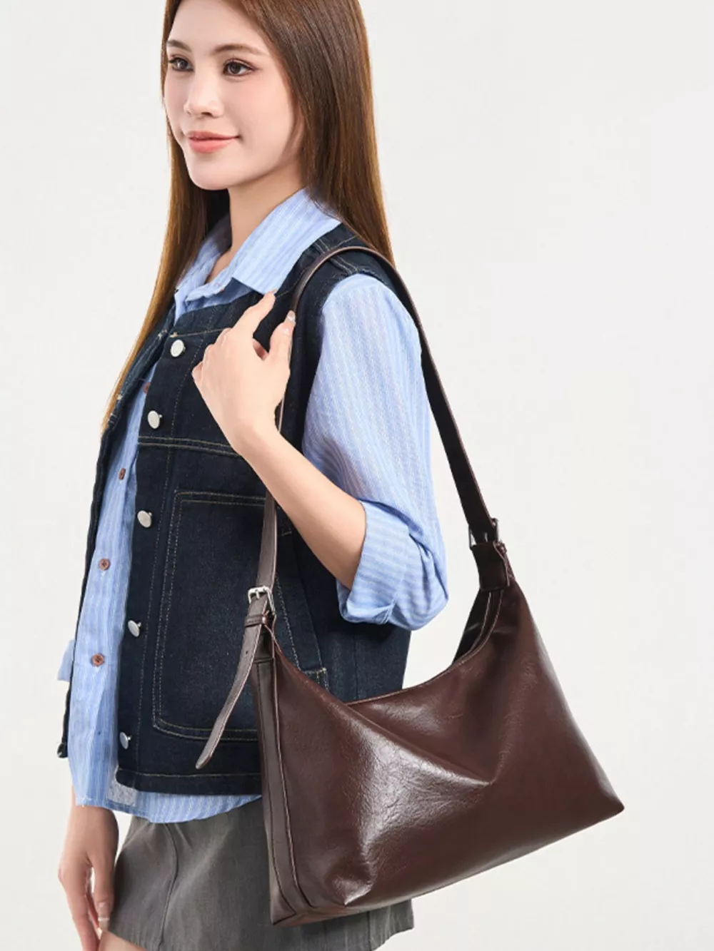 PU Leather Hobo Crossbody Bag with Adjustable Strap, image 2