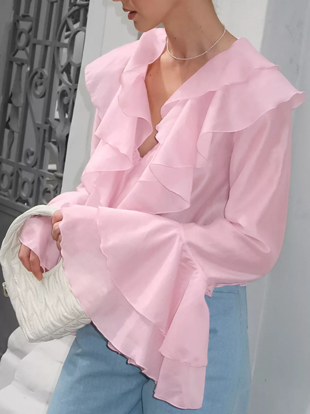 Ruffle Trimmed Long Sleeve Blouse, image 2