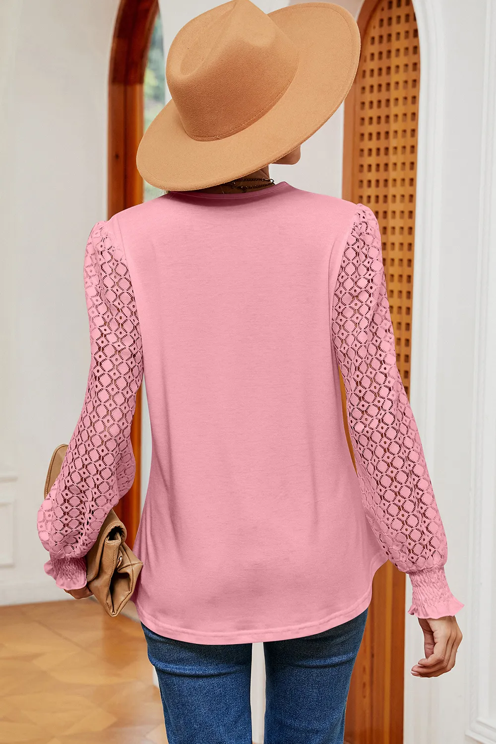 Openwork V-Neck Long Sleeve T-Shirt, image 10