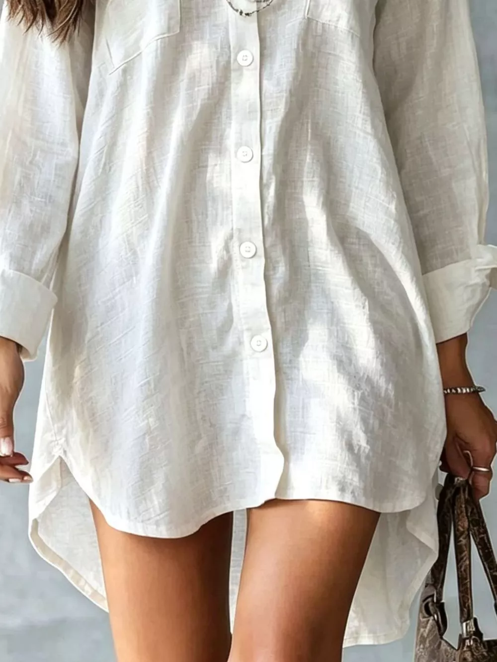 Casual Linen Shirt Dress with Pockets, image 3