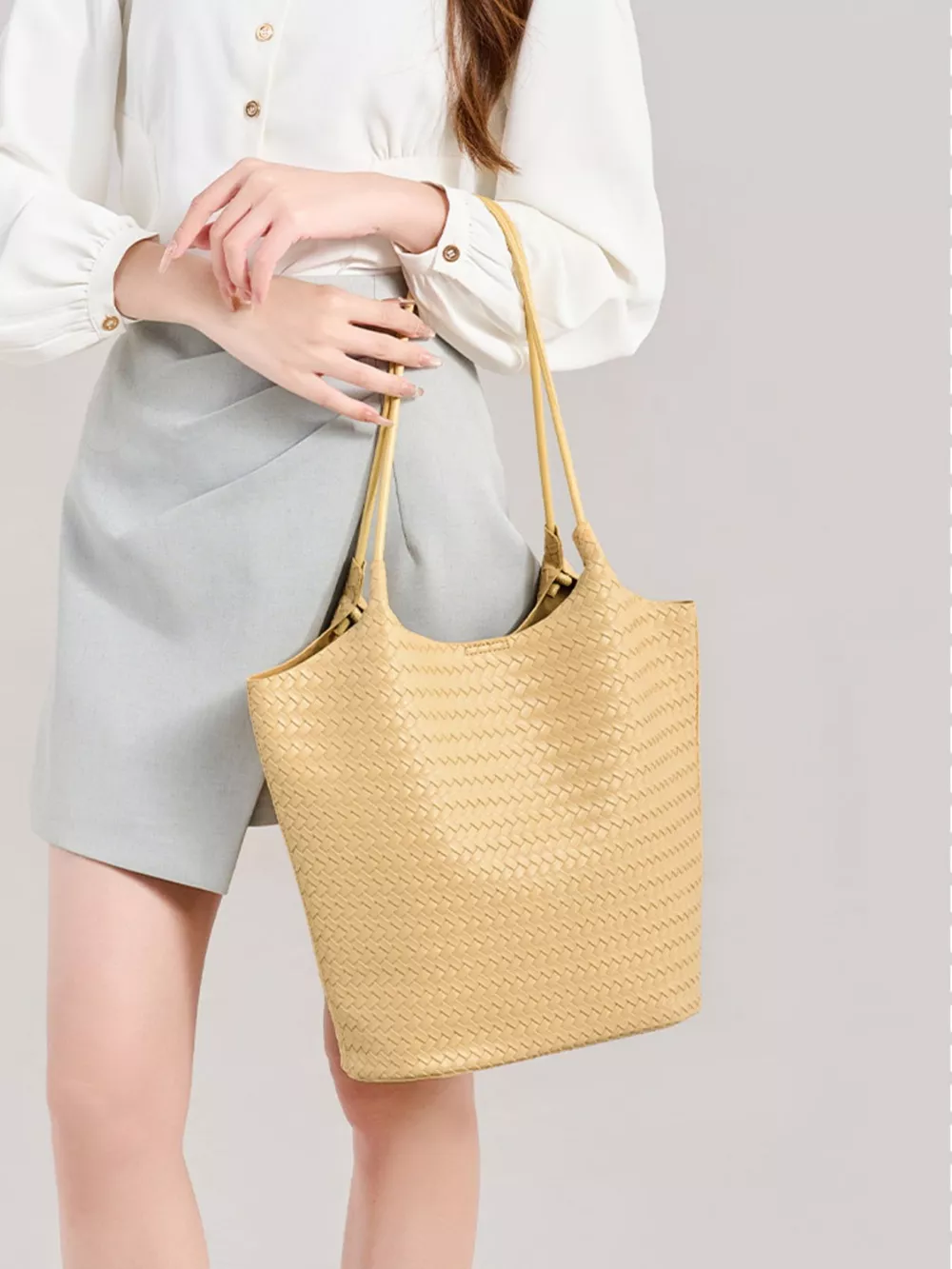 Elegant Woven Texture Tote Handbag