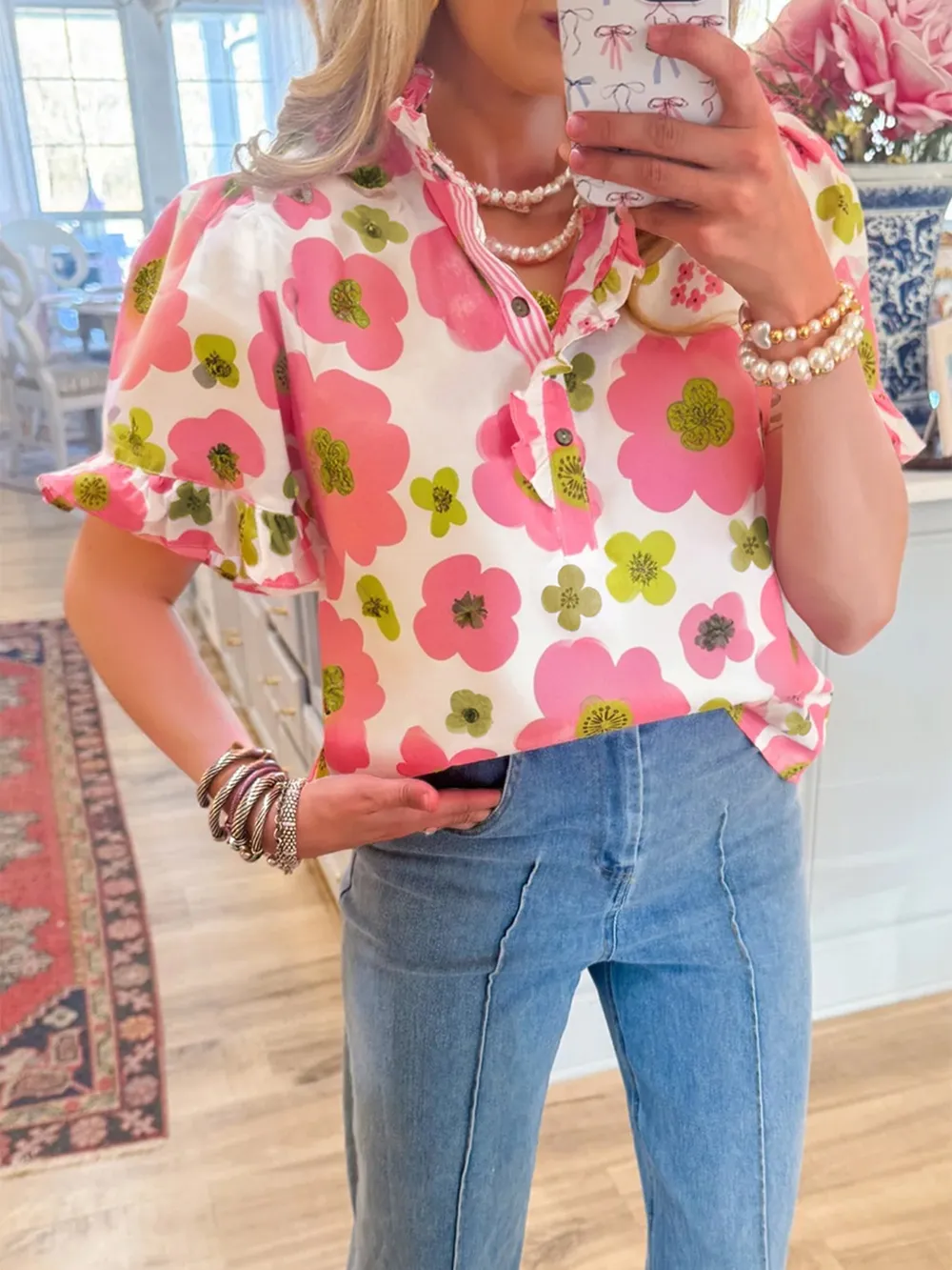 Floral Print Short Sleeve Blouse, image 2