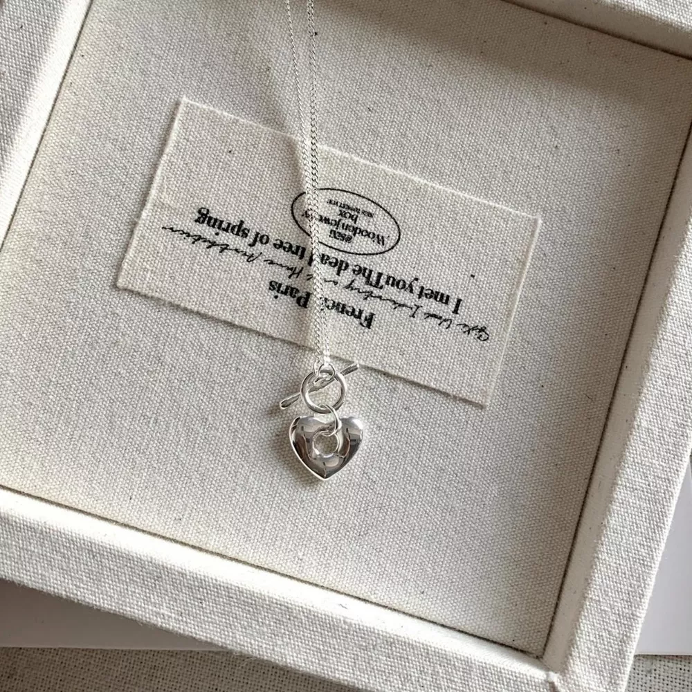 925 Sterling Silver Heart Toggle Clasp Necklace, image 4