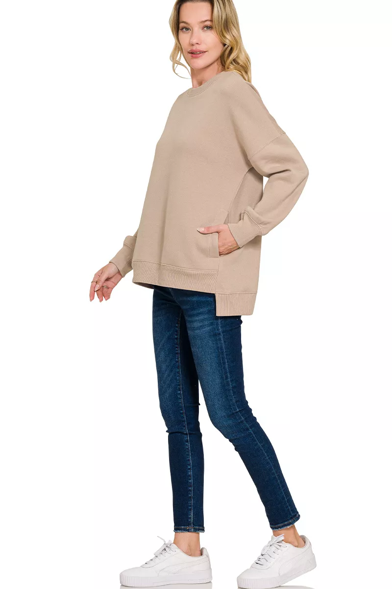 Full Size Fleece Hi-low Boyfriend Sweatshirts with Pockets Plus Size, image 3