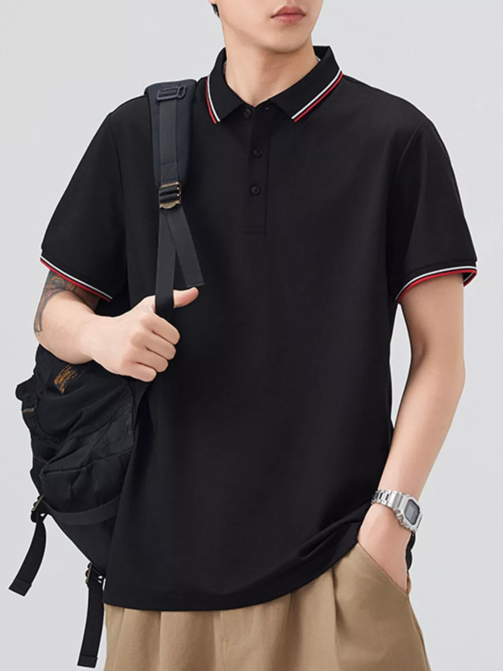 Men's Plus Size Button Detail Short Sleeve Polo, image 2