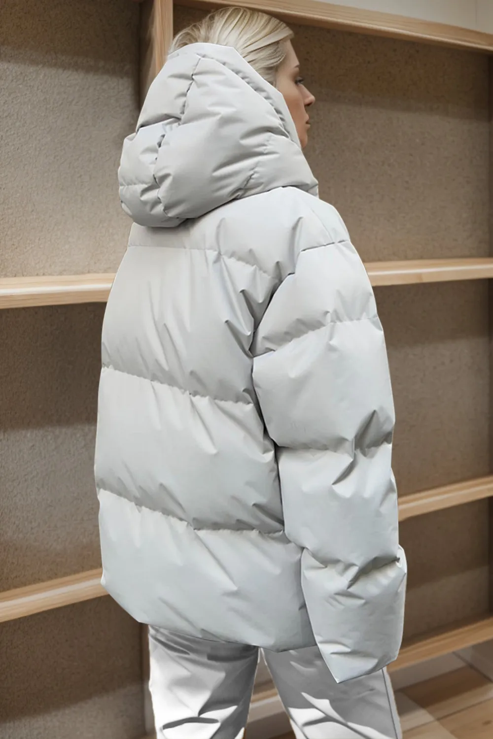 Pocketed Zip Up Hooded Puffer Jacket, image 13