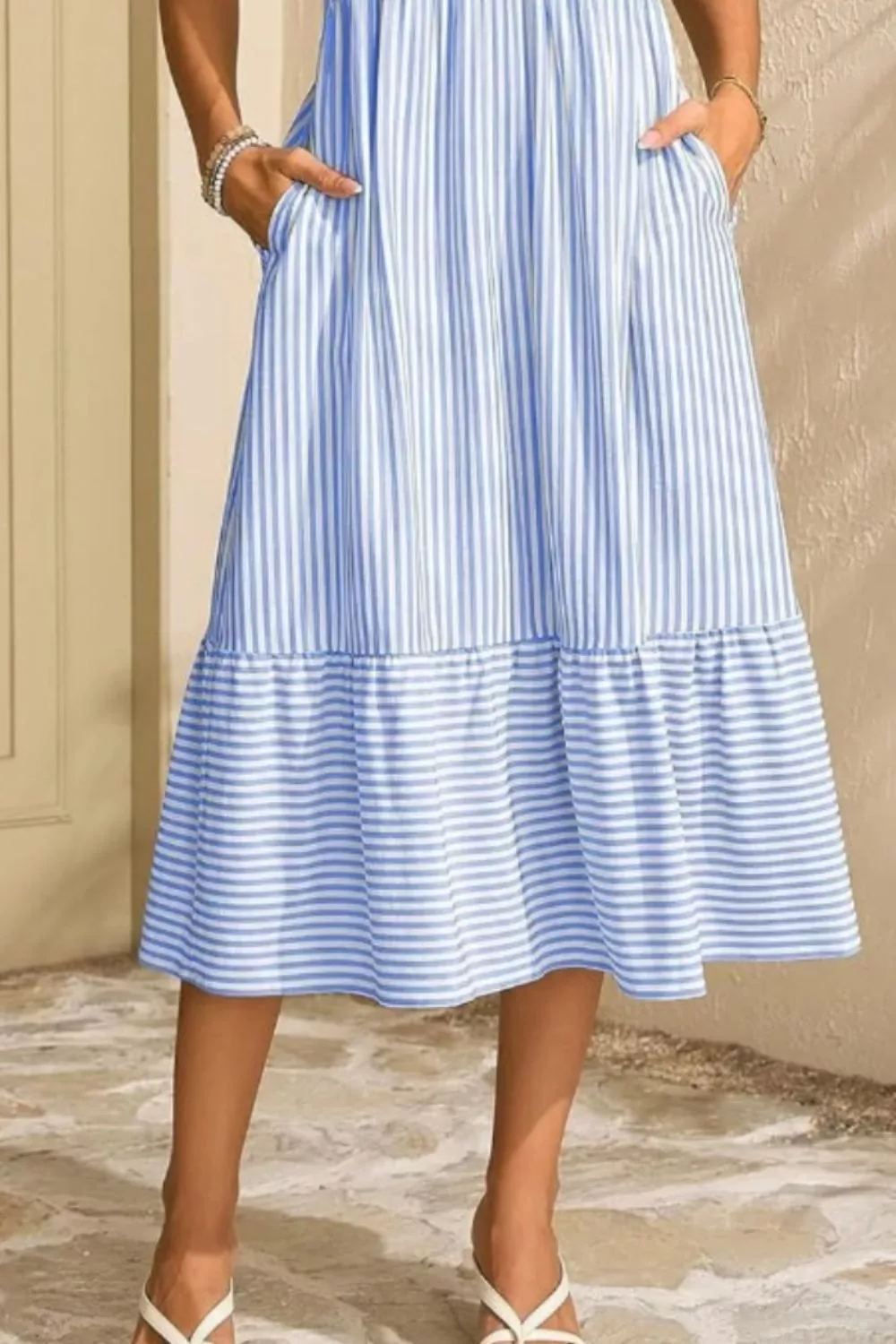 Striped Ruffle Sleeve Midi Dress, image 12