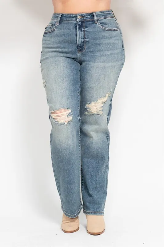 Full Size High Waist Distressed Dad Jean Plus Size, image 2
