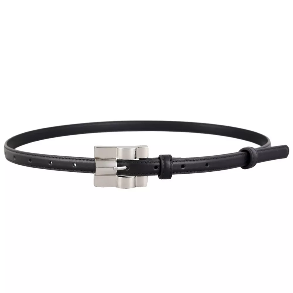 Skinny Leather Belt with Silver Buckle, image 7