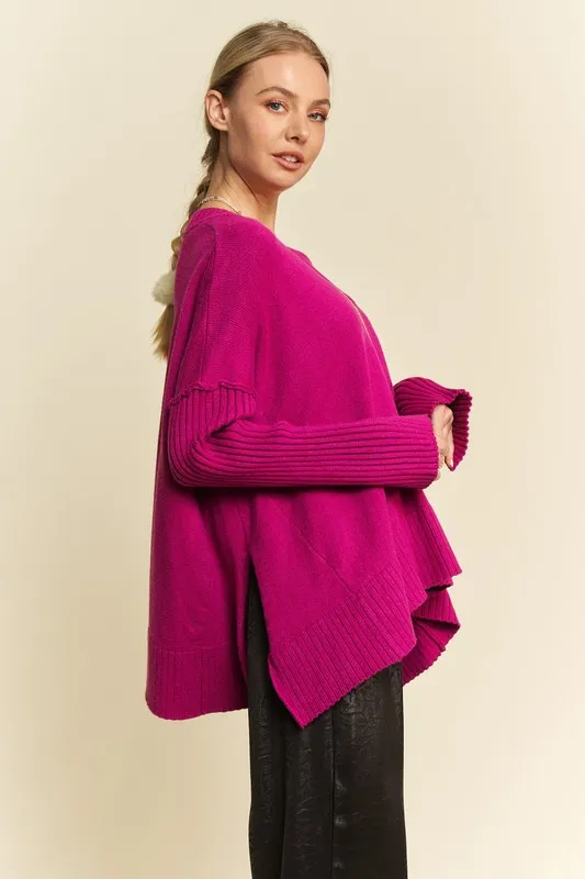Ribbed Side Slit V-Neck Sweater, image 3