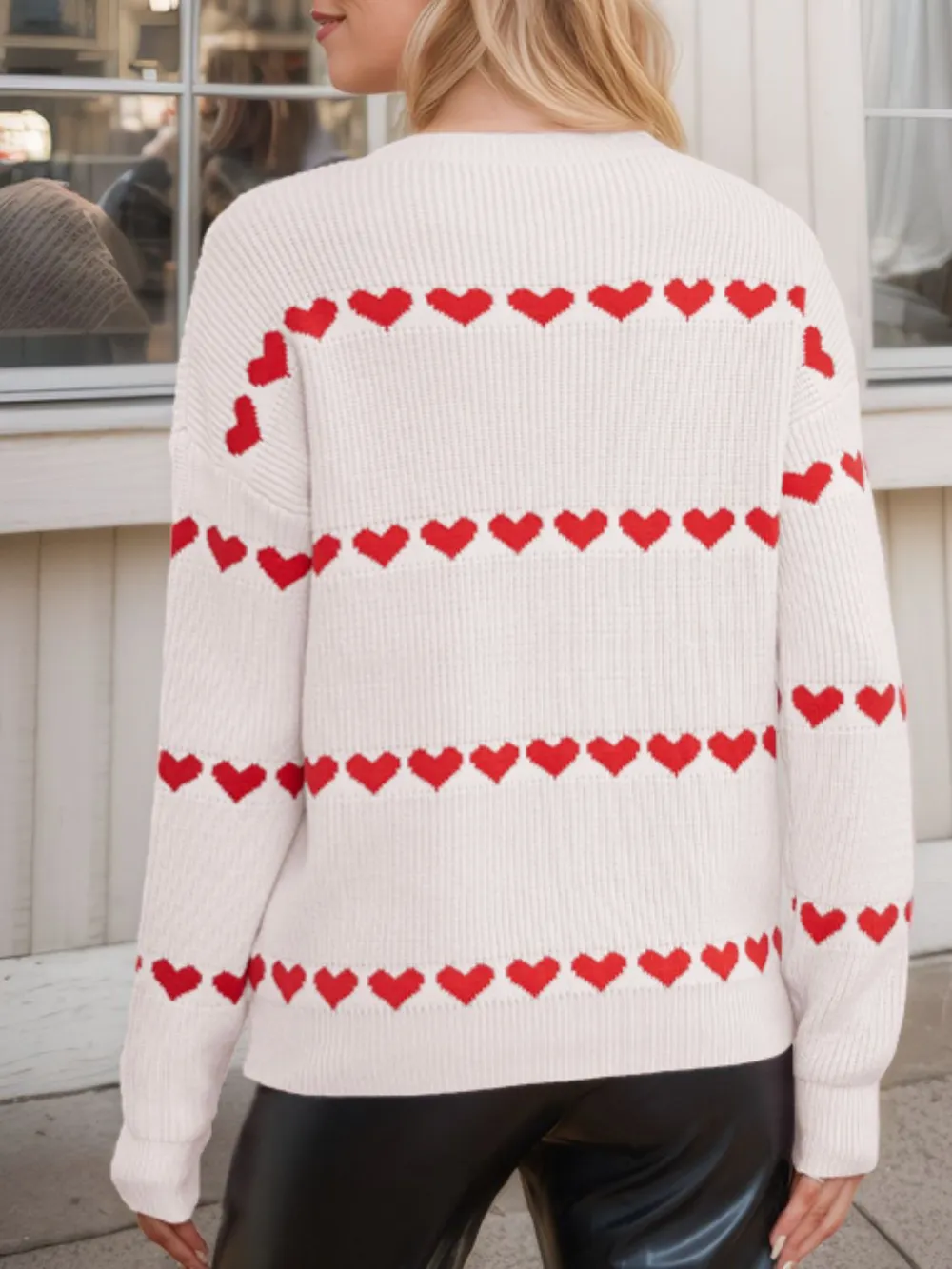 Heart Round Neck Long Sleeve Sweater, image 3
