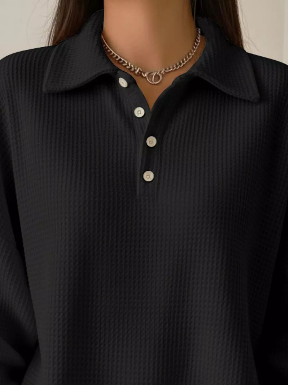 Full Size Waffle Knit Button Detail Top Plus Size, image 8