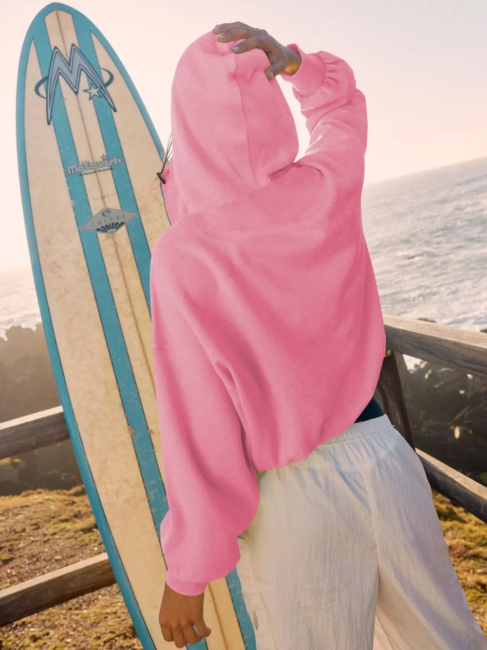 Half Zip Pocketed Dropped Shoulder Hoodie, image 12