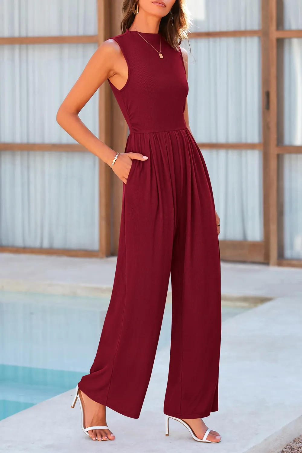 Mock Neck Sleeveless Wide Leg Jumpsuit, image 5