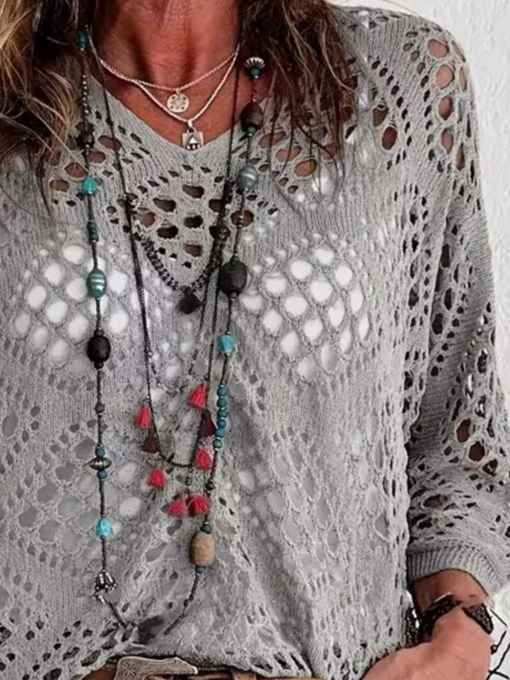 Full Size Hollow Out Crochet Knit Cover Up Plus Size, image 8