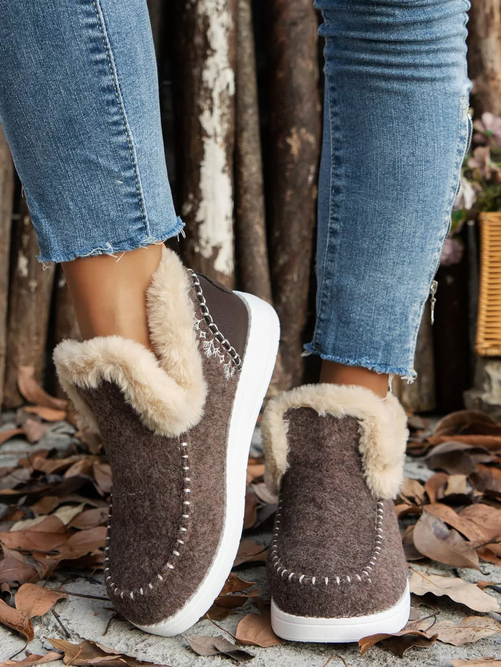 Furry Suede Round Toe Flat Sneakers, image 4