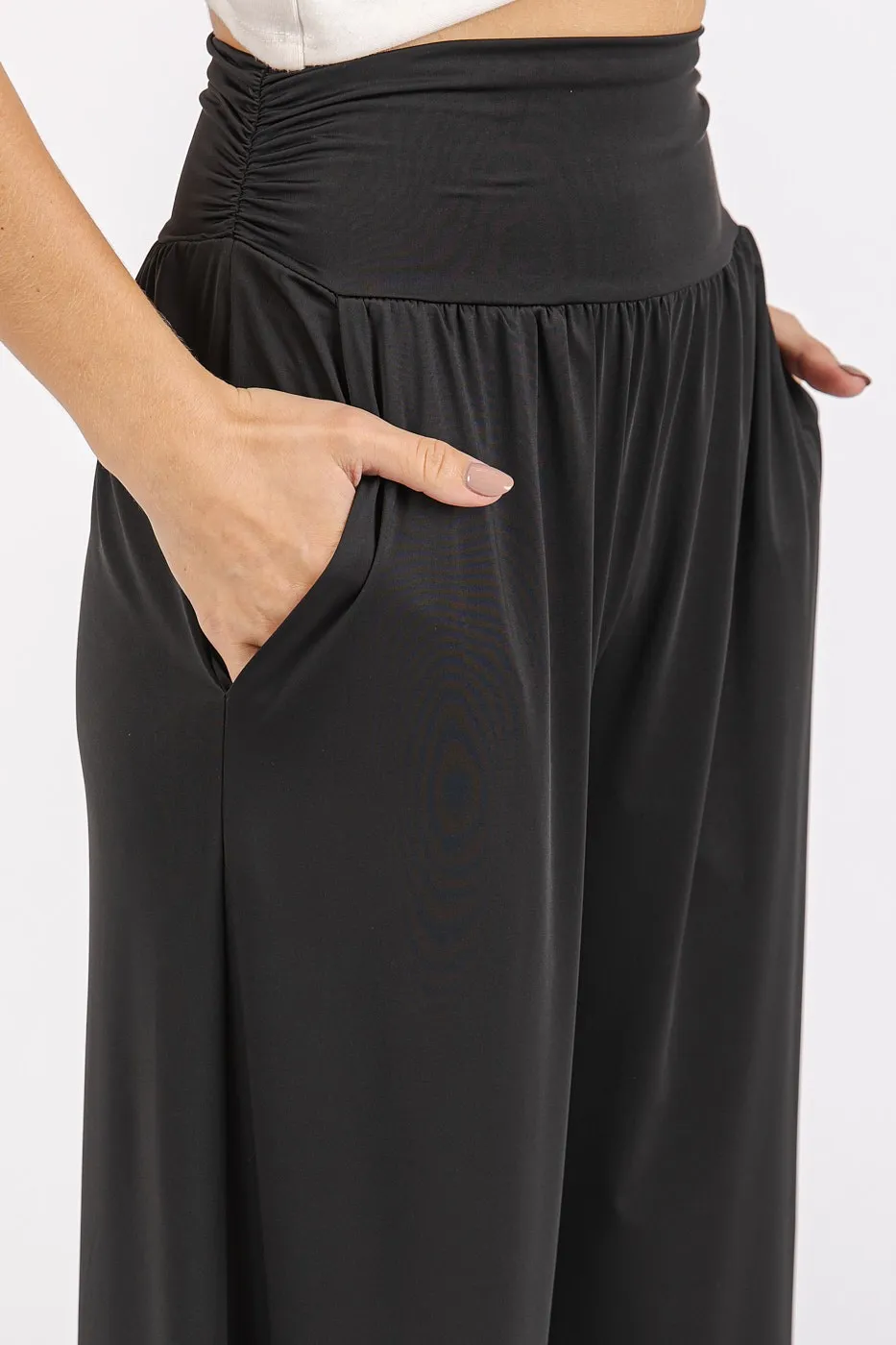 Stretch Banded Waist Wide Leg Pants with Pockets, image 4