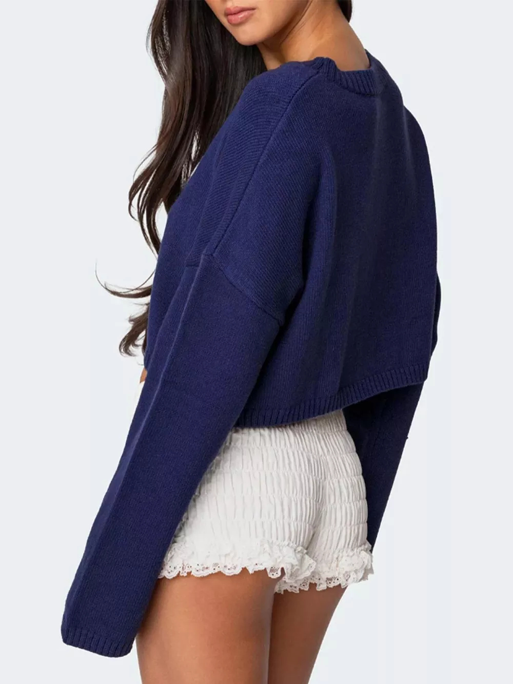Bow Round Neck Cropped Sweater, image 4