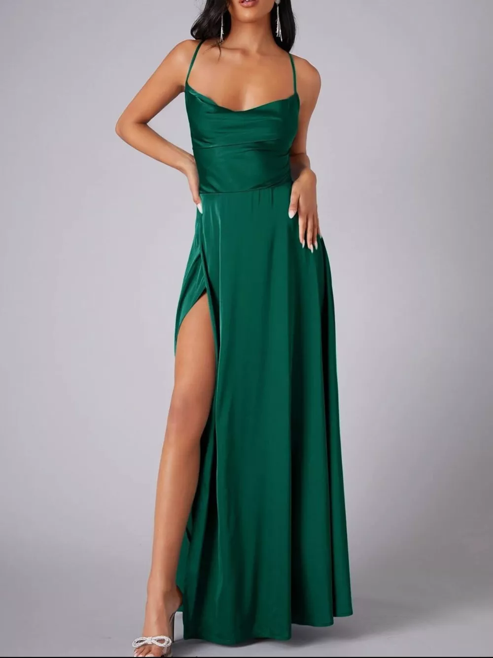 Lace Up Back Split Maxi Dress, image 2