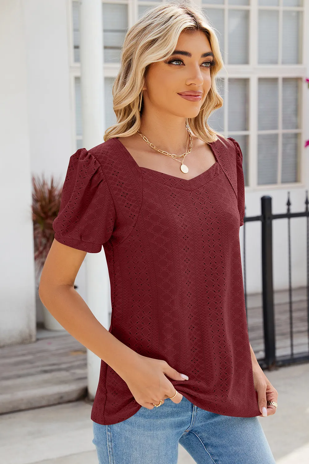 Eyelet Puff Sleeve T-Shirt, image 23