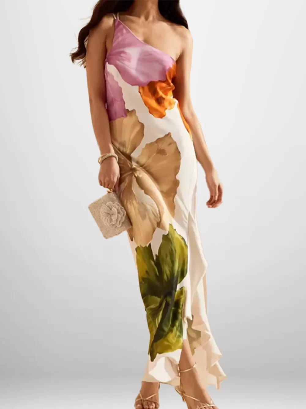 Full Size Floral Print One-Shoulder Maxi Dress Plus Size