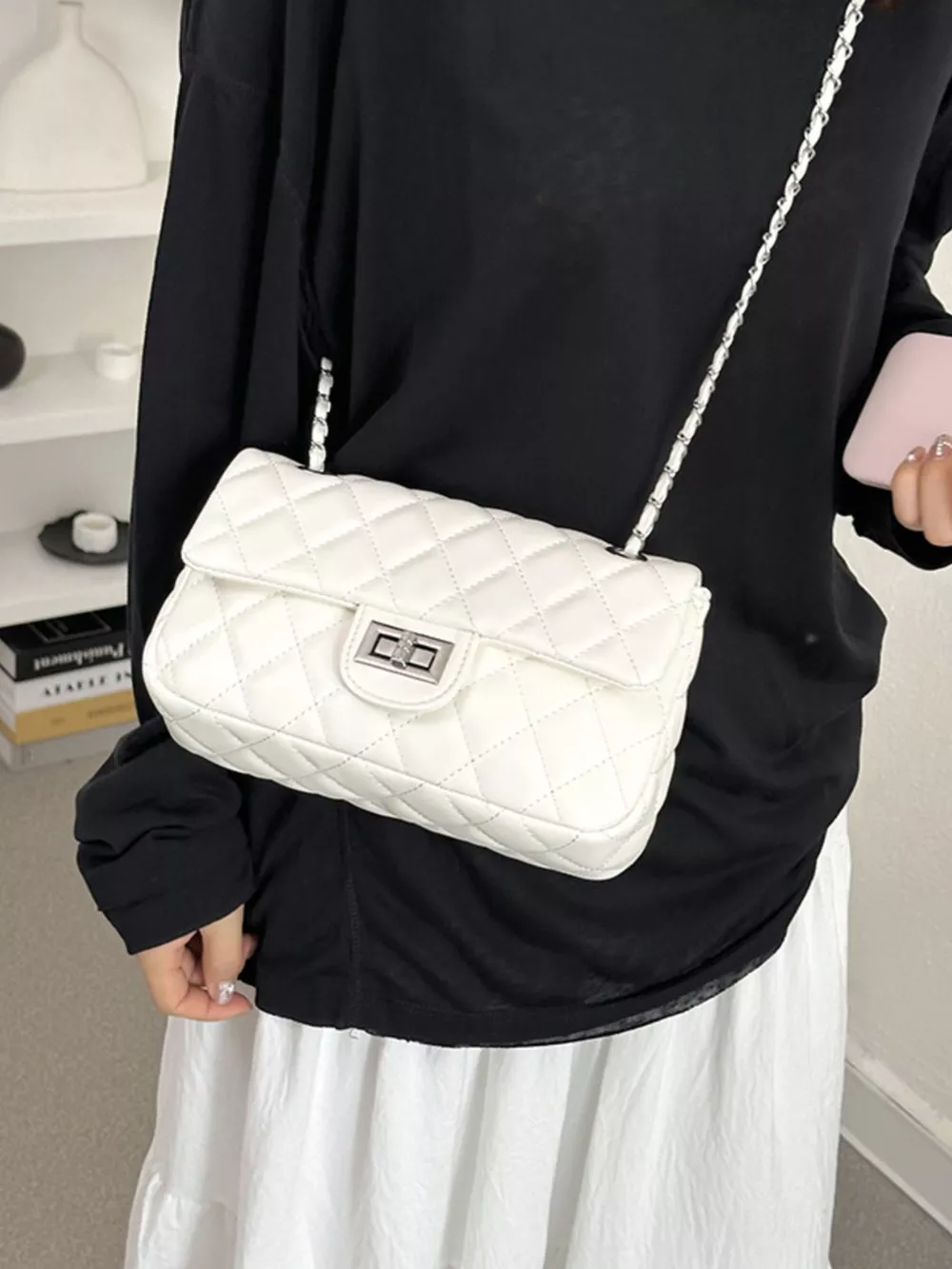 Quilted Chain Crossbody Bag, image 4
