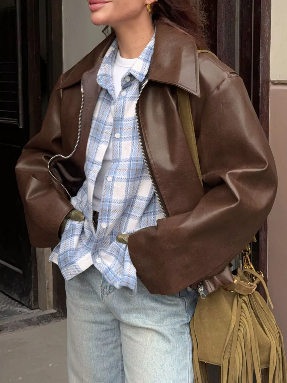 Faux Leather Zip Up Jacket, image 2