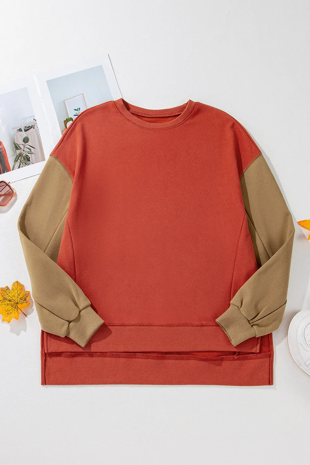 Contrast Round Neck Long Sleeve Sweatshirt, image 5