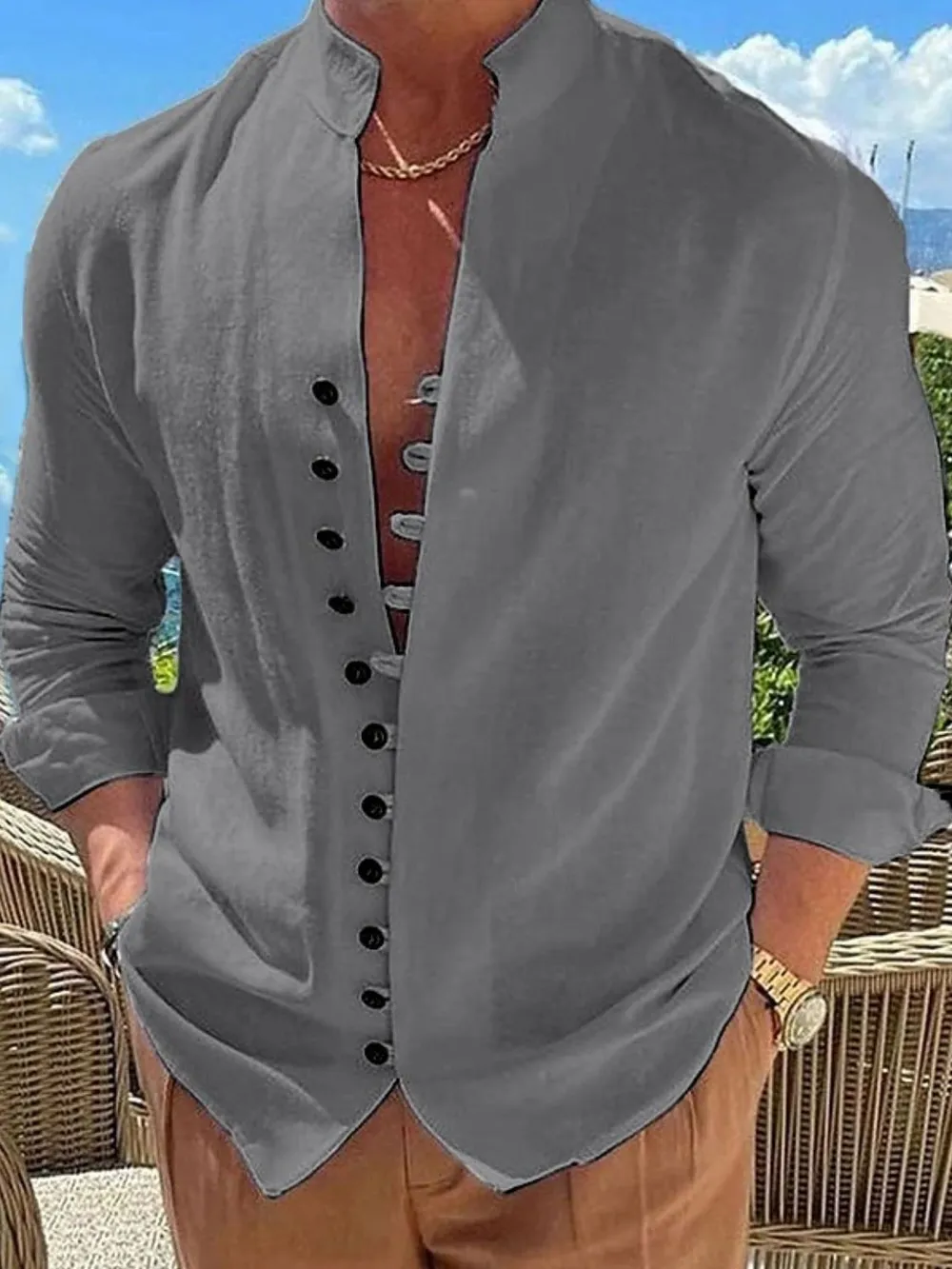 Men's Full Size Button Front Long Sleeve Shirt Plus Size, image 4