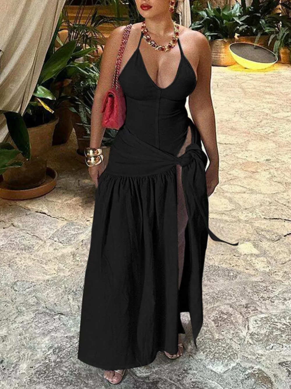 Halter Neck Ruched Bodysuit and Maxi Skirt Set, image 12