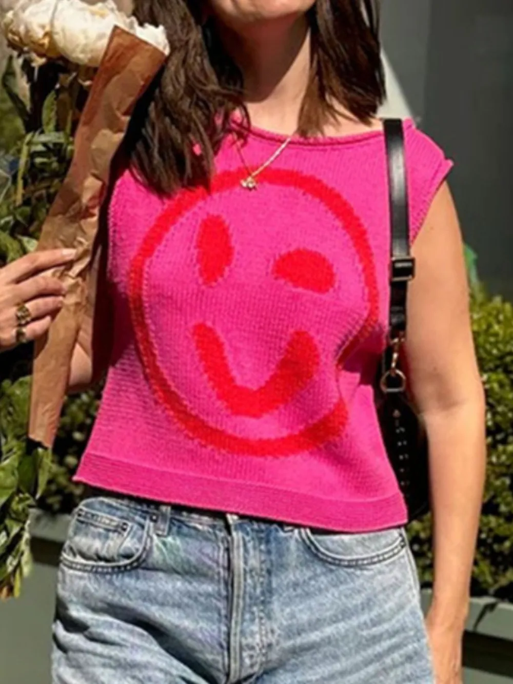 Smiley Round Neck Sweater Vest, image 3