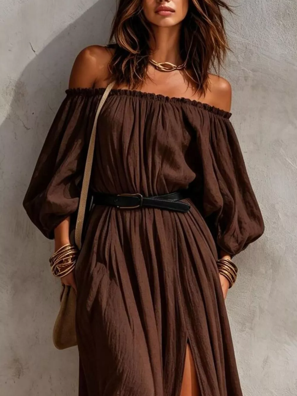 Boho Off-Shoulder Maxi Dress with Side Slit, image 6