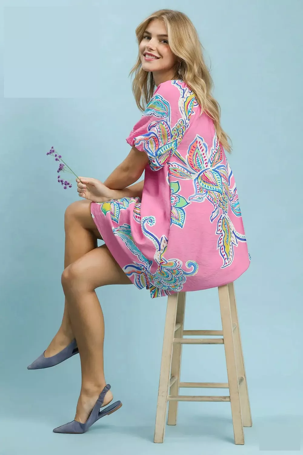 Boho Floral Print Mini Dress with Pockets, image 5