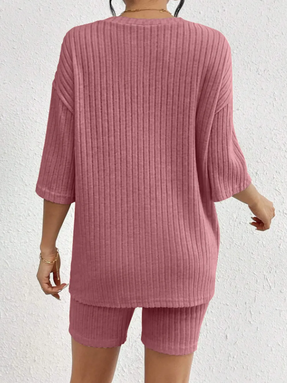 Ribbed Round Neck Top and Shorts Set, image 3