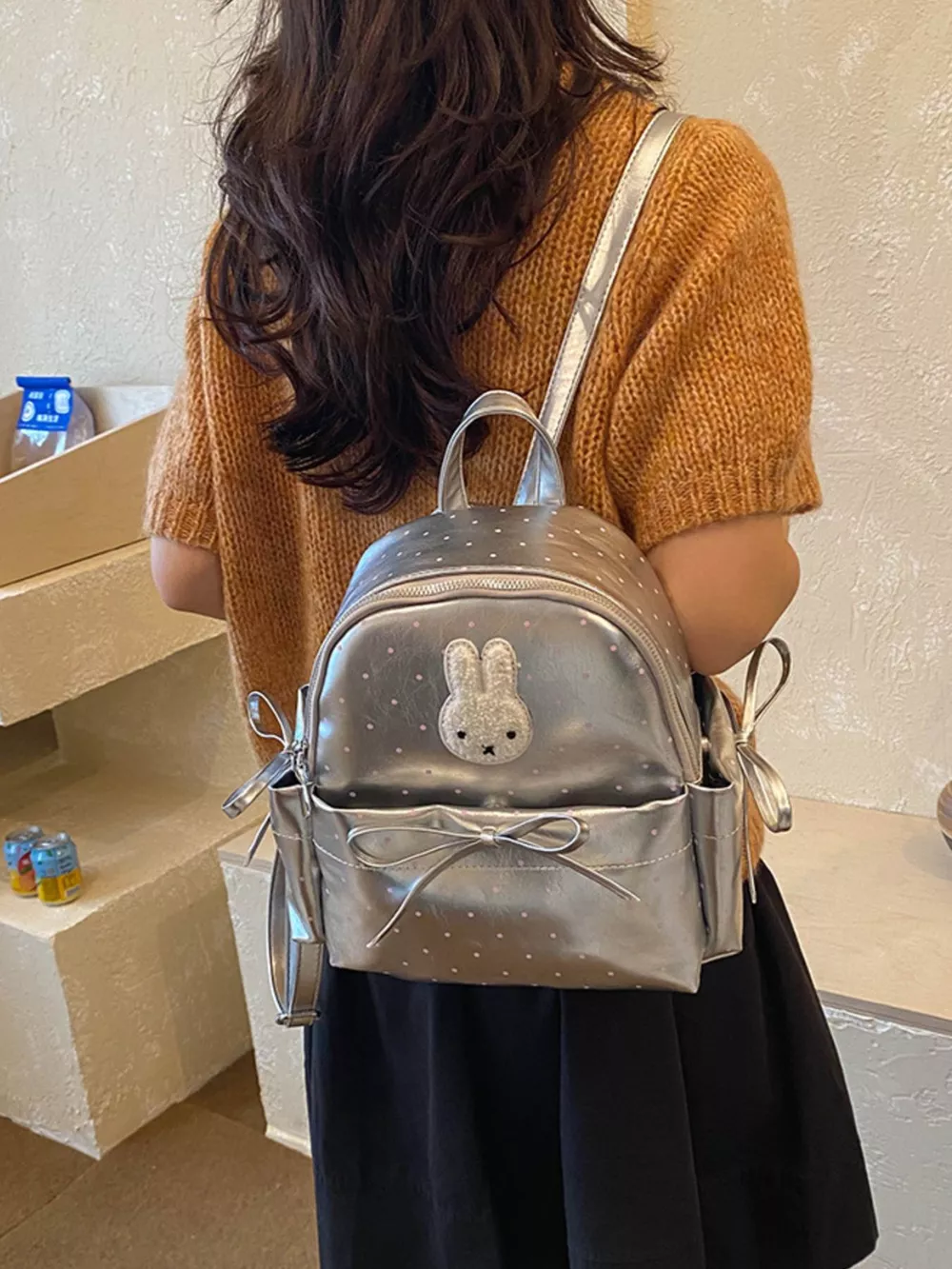 Bunny Polka Dot Backpack Bag, image 2
