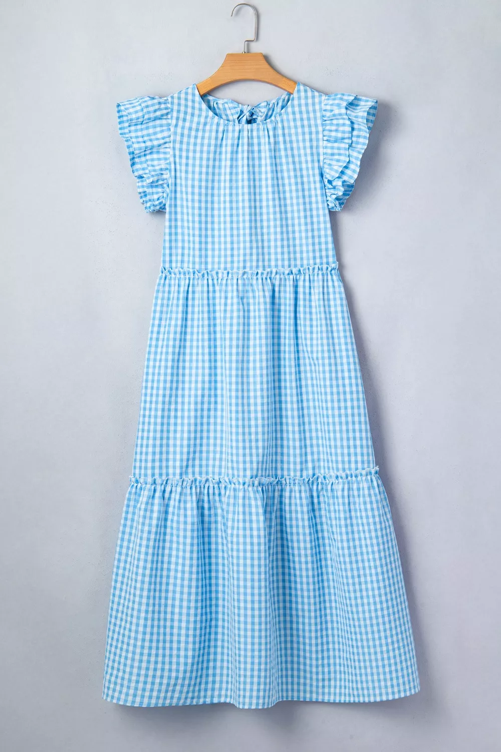 Knot Back Ruffled Short Sleeve Gingham Maxi Dress, image 2