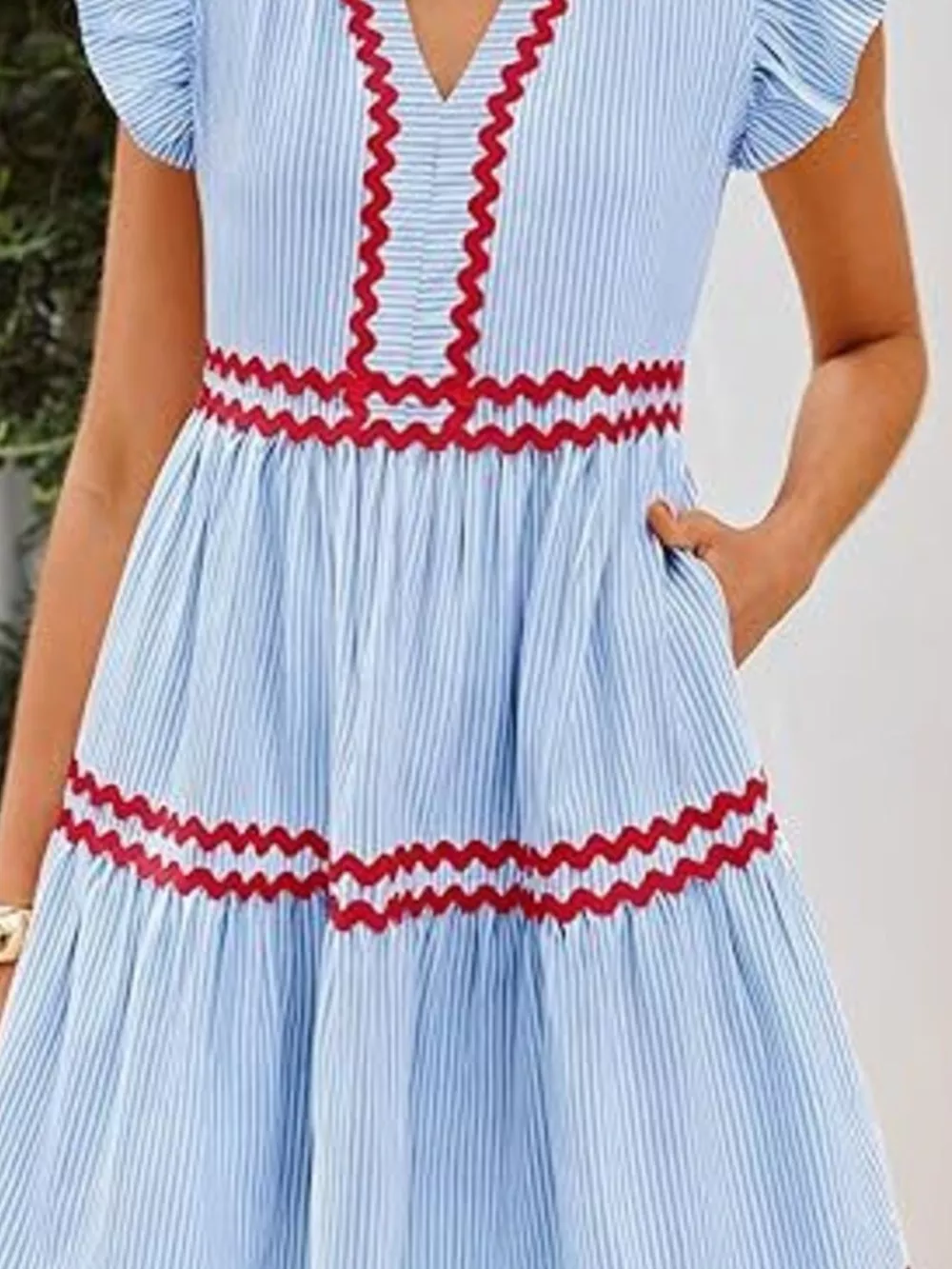 Striped Ruffle Sleeve Tiered Dress, image 2