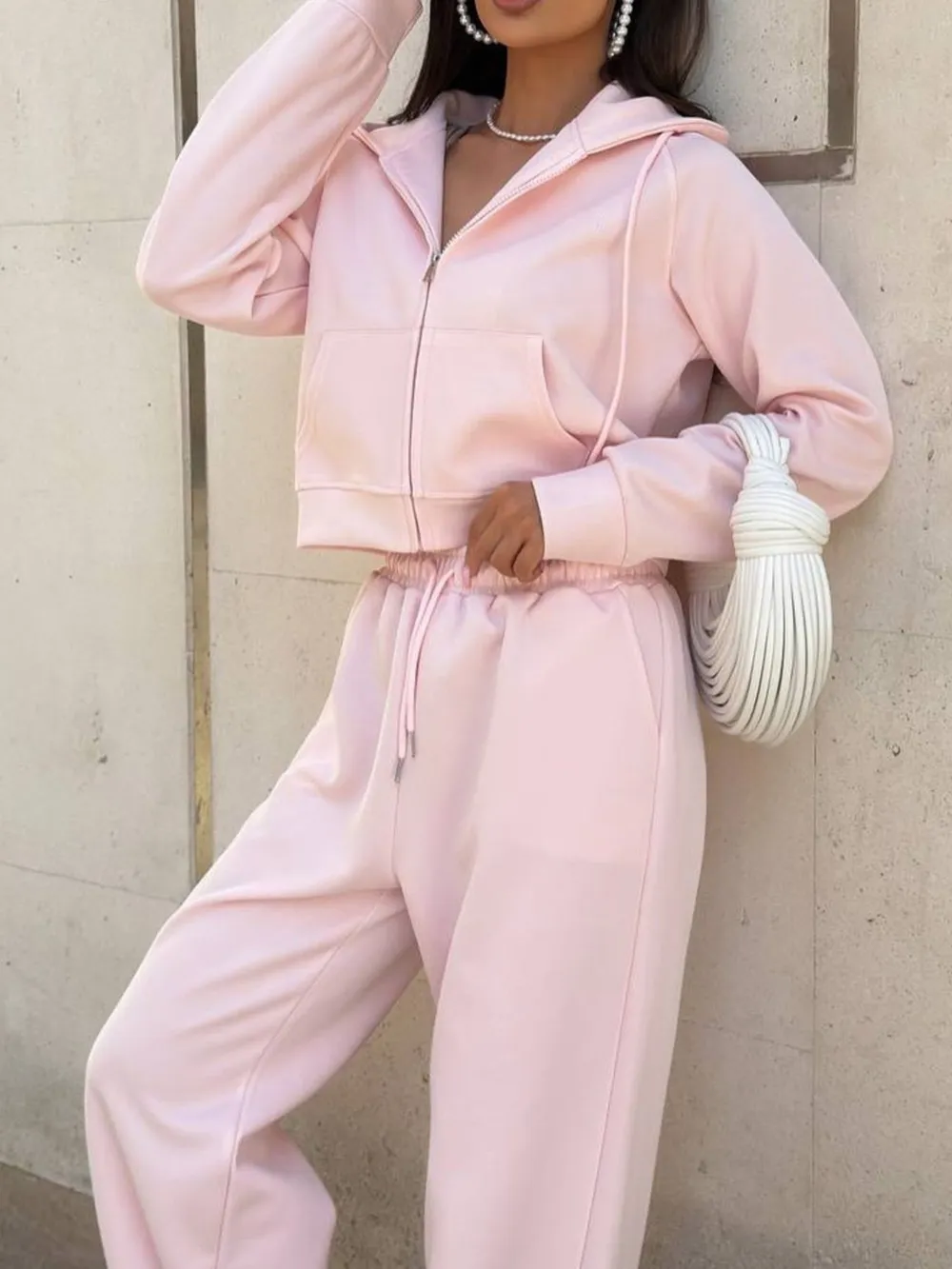 Zip Up Drawstring Hoodie and Pants Set, image 6