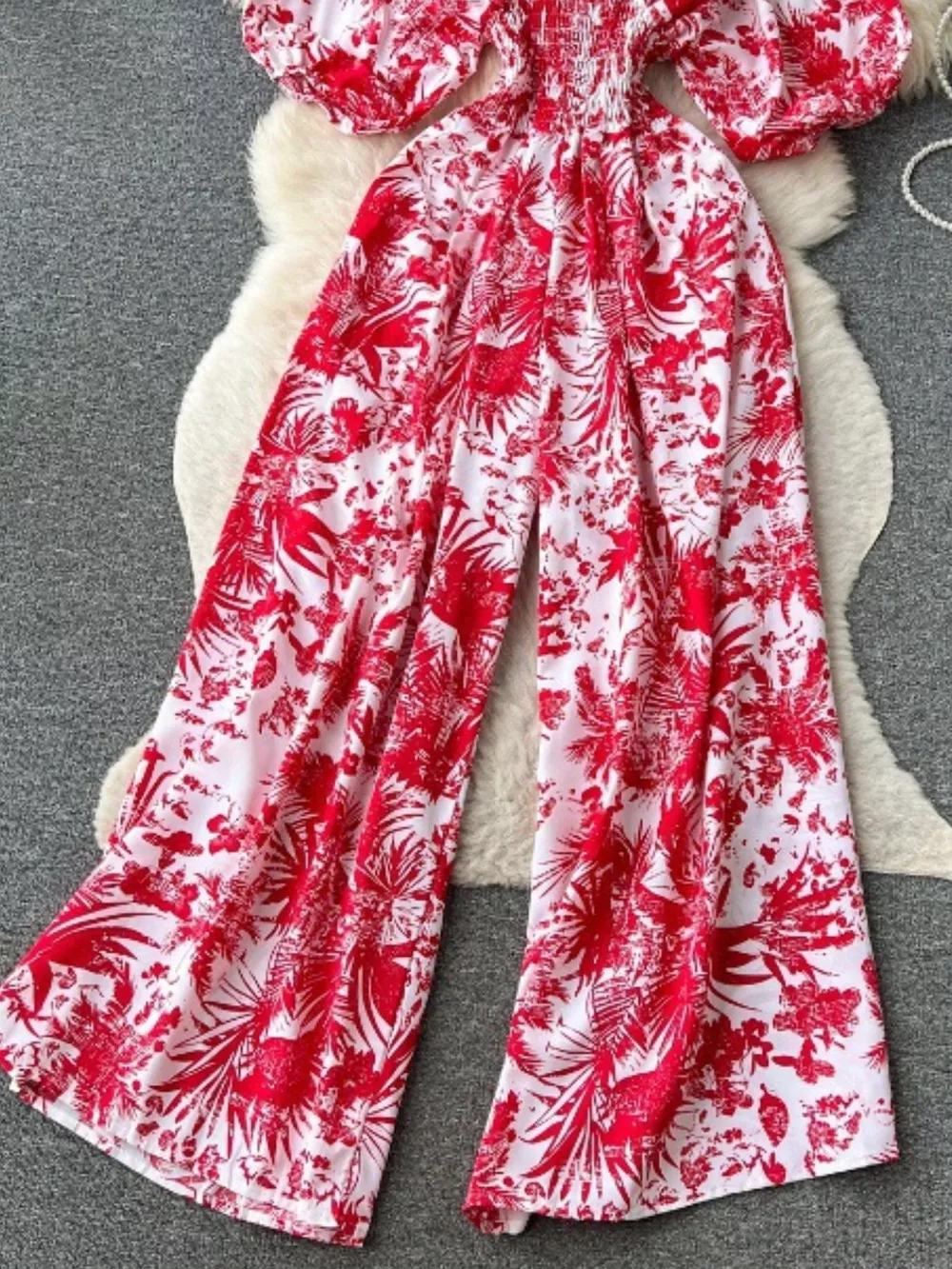 Smocked V-Neck Wide Leg Jumpsuit, image 7
